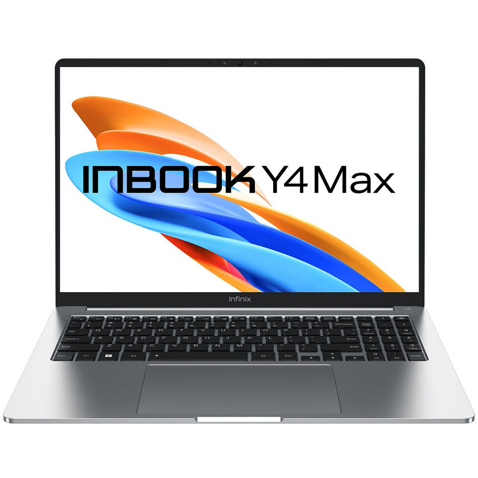 Серебристый ноутбук Infinix INBOOK Y4 Max с открытым экраном